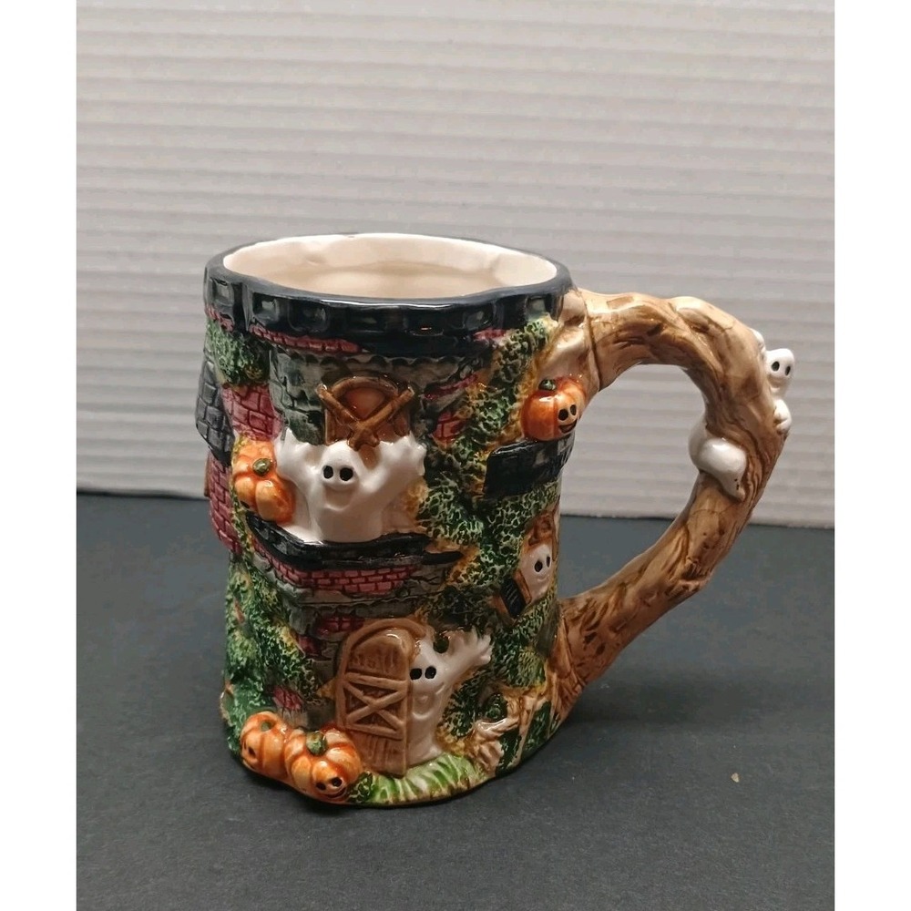 Vintage Fritz And Floyd 1993 Omnibus Halloween Haunted Ceramic Mug Whimsical